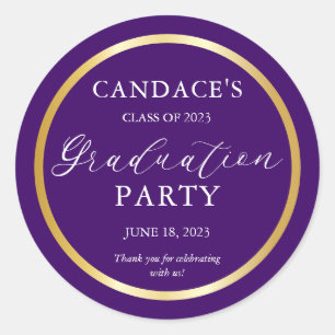 Sticker Rond Classy Gold Minimalist Graduation Party Purple