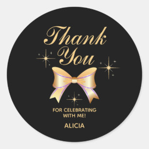 Sticker Rond Classy Gold Ribbon Girl Black Birthday Merci