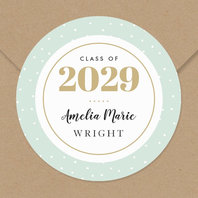 Sticker Rond Classy Mint et Gold - Graduation personnalisée (Créateur téléchargé)
