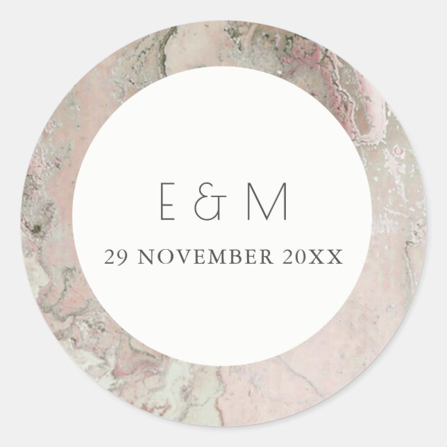 STICKER ROND CLASSY ROSE DUSKY ROSE OR AGATE MONOGRAM MARIAGE (Devant)