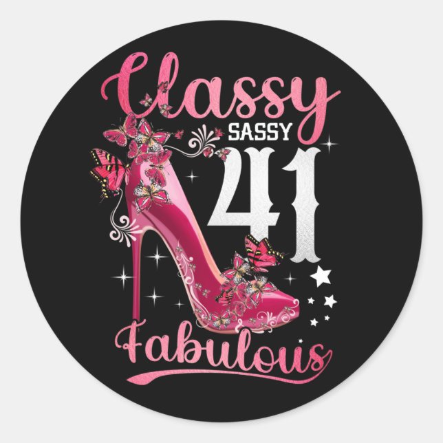 Sticker Rond Classy Sassy 41 And Faburlous 41st Birthday Floral (Devant)