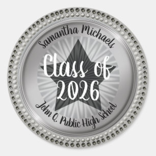 Sticker Rond Classy Star Silver Class of 2023 Graduation