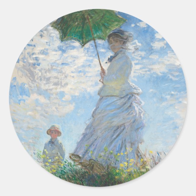 STICKER ROND CLAUDE MONET ENVELOPPE "FEMME AVEC UN PARASOL" (Devant)