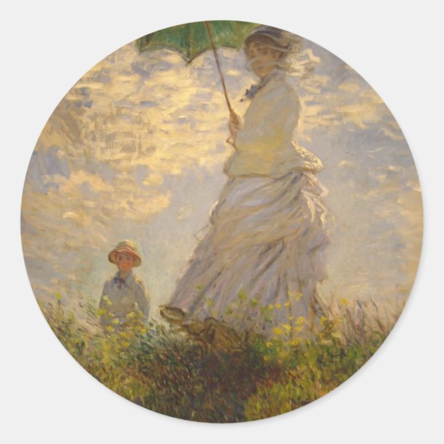 Sticker Rond Claude Monet : Une femme avec un parasol, 1875 (Devant)