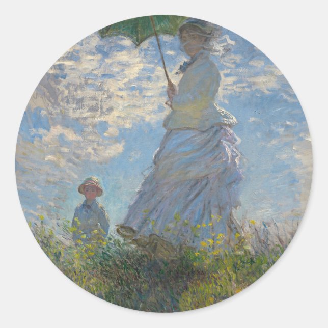 Sticker Rond Claude Monet - Une femme avec une oeuvre de paraso (Devant)