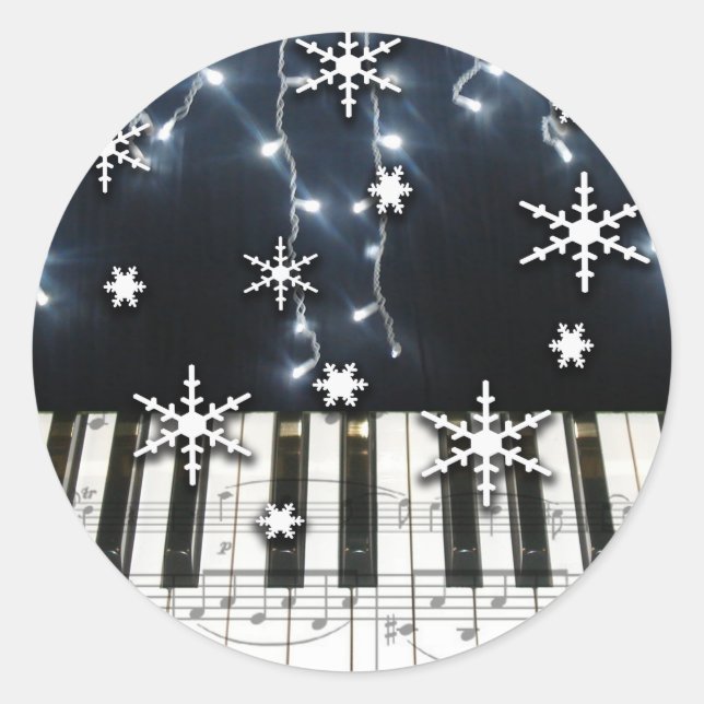 Sticker Rond Clavier de Flamme de neige Piano Christmas (Devant)