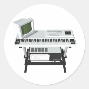 Sticker Rond Clavier d'échantillonneur de style des années 80 :