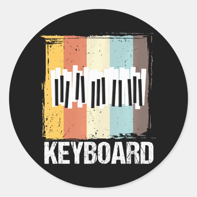 Sticker Rond Clavier Pianiste Retro Clavier Piano Player (Devant)