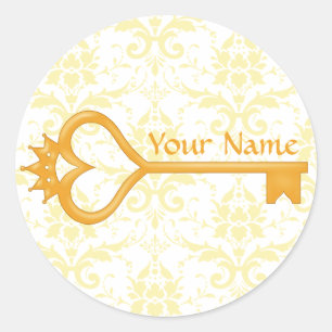 Sticker Rond Clé de coeur Gold Crown