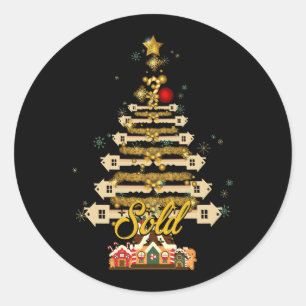 Sticker Rond Clé de maison vendue Vendu Noël Arbre de Noël Xmas