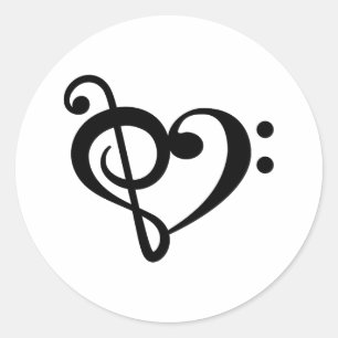 Sticker Rond Clé de Musique Amour Cœur