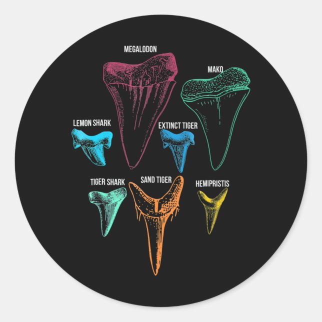 Sticker Rond Clé d'identité de chasse aux dents de requin (Devant)