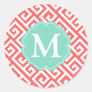 Sticker Rond Clé grecque de corail élégante personnalisée