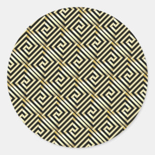 Sticker Rond Clé grecque noire, or motif