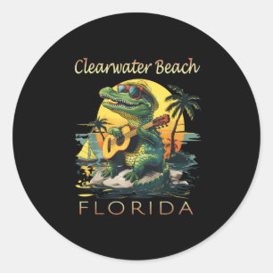Sticker Rond Clearwater Beach Floride Vacances Cute Alligator S