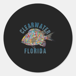Sticker Rond Clearwater, Floride Beach Design _ Illust souvenir