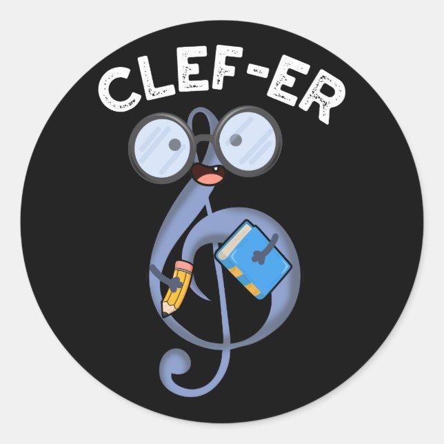 Sticker Rond Clef er Funny Music Pun Dark BG (Devant)