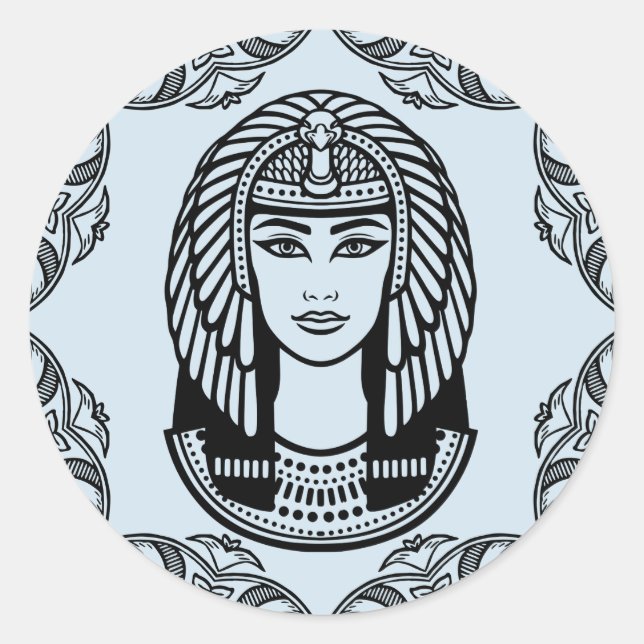 Sticker Rond Cléopâtre égyptien sur bleu Décor (Devant)