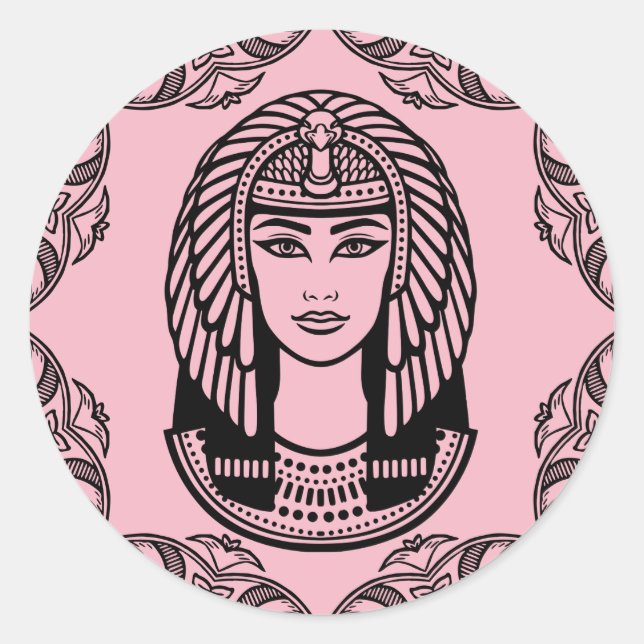 Sticker Rond Cléopâtre égyptien sur rose décoratif (Devant)