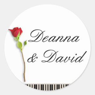 Sticker Rond Clés de piano et rose