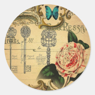 Sticker Rond Clés parisiennes Vintage Camellia French Botanique