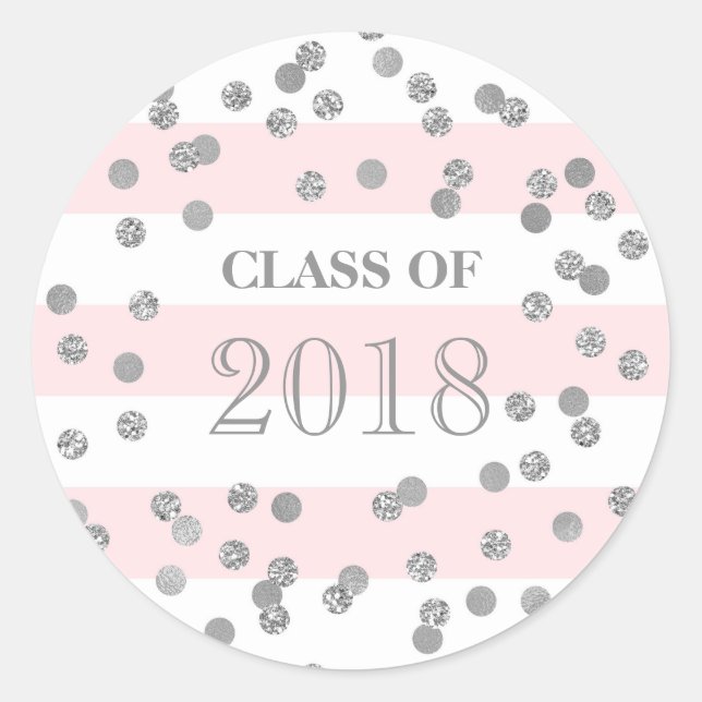Sticker Rond Clés Roses Silver Confetti Grad Class 2018 (Devant)