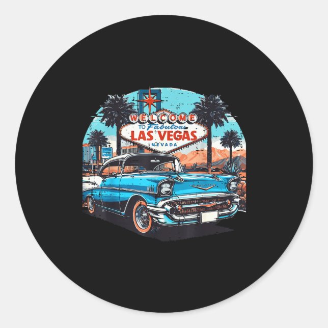 Sticker Rond Clic Car Welcome Las Vegas Vacation Summer Men Wom (Devant)