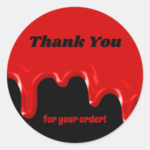 Sticker Rond Clients de Merci rouge et noir de la goutte de san
