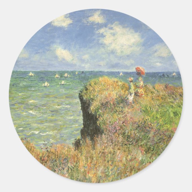 Sticker Rond Cliff Walk à Pourville par Claude Monet (Devant)
