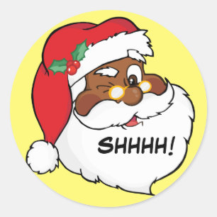 Sticker Rond Cligner de l'oeil Père Noël noir gardant des