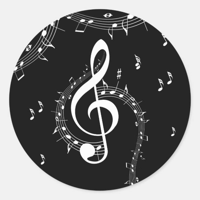 Sticker Rond Climacic G Clef Musique blanche sur le noir (Devant)