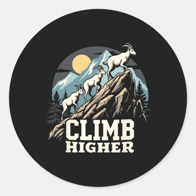 Sticker Rond Climb Higher Mountain Goat Adventure Motivational  (Devant)