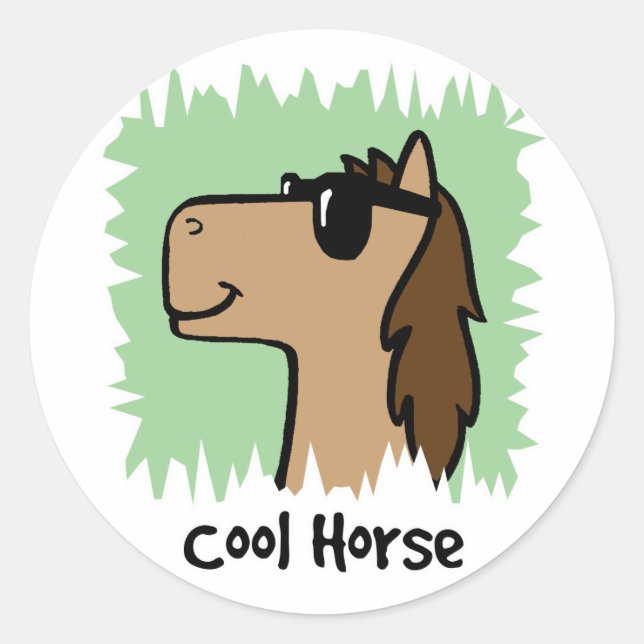Sticker Rond Clip de dessin Art Cool Cheval Portant des lunette (Devant)