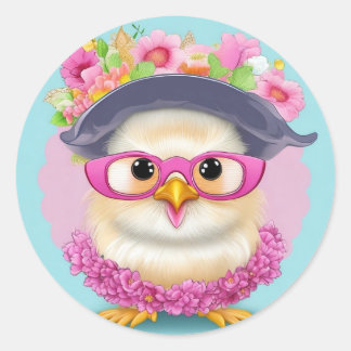 Sticker Rond Clipart d'une mignonne poussette florale.