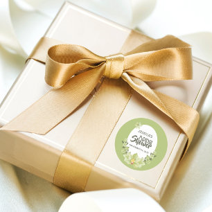 Sticker Rond Clivia Floral en aquarelle verte pour une Baby Sho