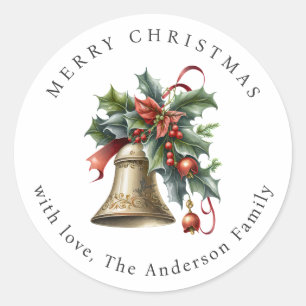 Sticker Rond Cloche de Noël élégante Baies de houx Fêtes