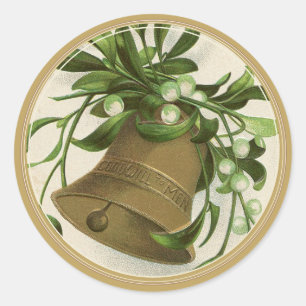 Sticker Rond Cloche de Noël Vintage (Mistletoe) Or