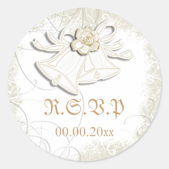 Sticker Rond Cloches de l'église n mariage floral blanc (Devant)