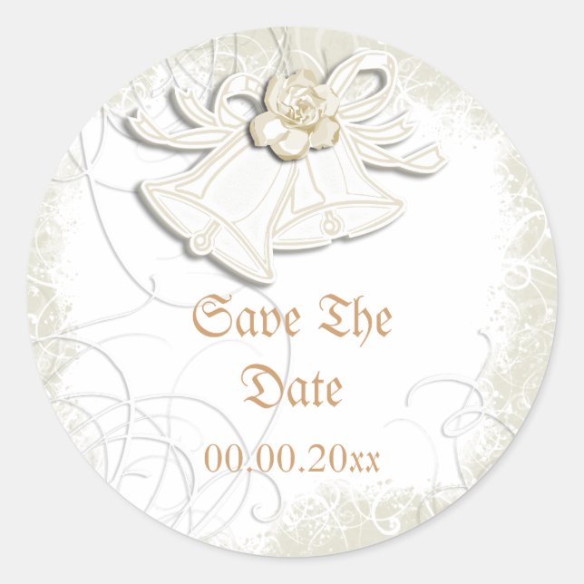 Sticker Rond Cloches de l'église n mariage floral blanc (Devant)