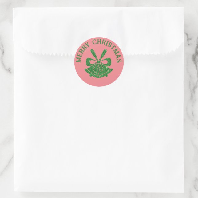 Sticker Rond Cloches de Parties scintillant vertes sur le sceau (Sac)