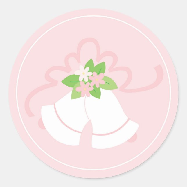 Sticker Rond Cloches mariages rose pastel (Devant)