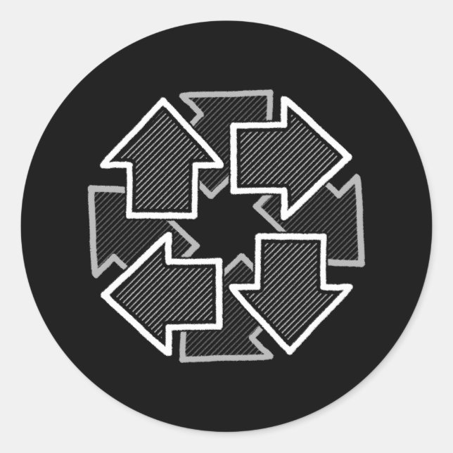 Sticker Rond Clockwise Arrows Minimal Geometric Black Variant 2 (Devant)