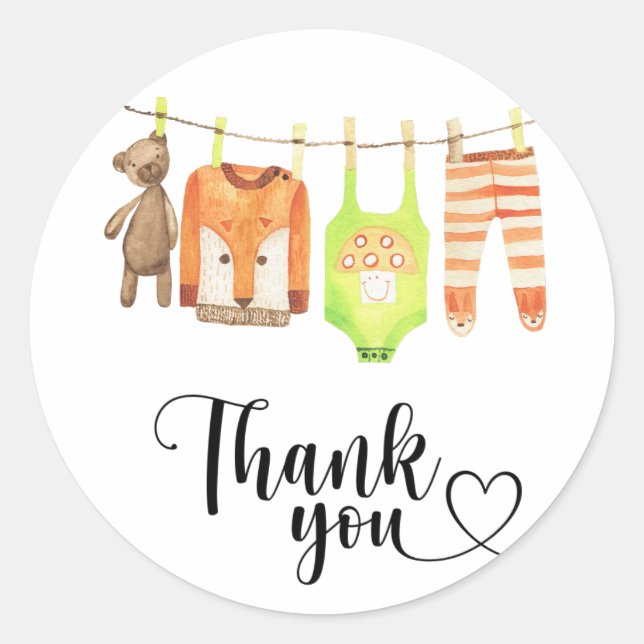 Sticker Rond Clothesline baby shower merci (Devant)