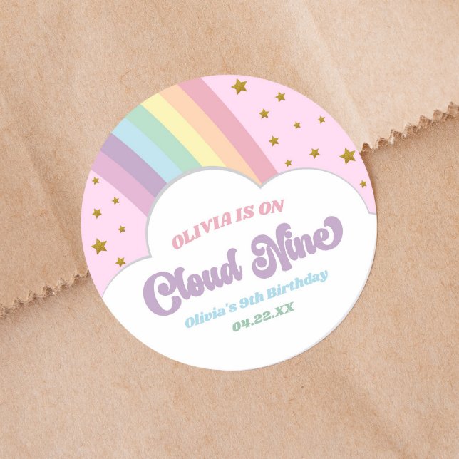Sticker Rond Cloud Nine Rainbow et Stars 9e fête d'anniversaire (Créateur téléchargé)