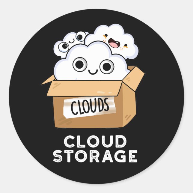 Sticker Rond Cloud Storage Funny Météo Technology Pun Dark BG (Devant)