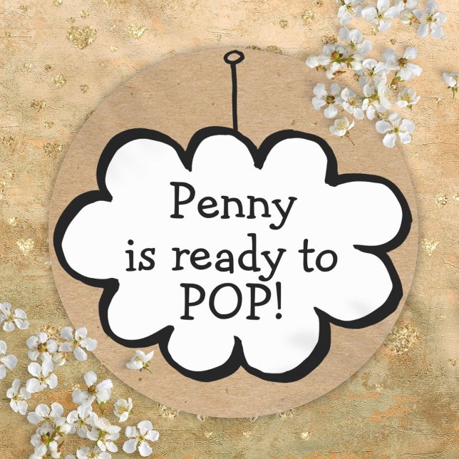 Sticker Rond Cloud sur chaîne Kraft prêt pour le Baby shower PO (Cloud On String Kraft Ready to POP Baby Shower Classic Round Sticker)