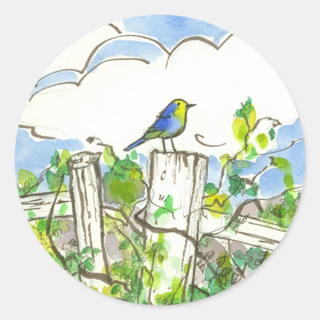 Sticker Rond Clouds bleuets clôture (Devant)