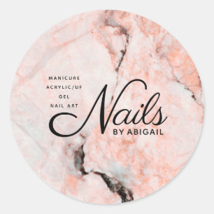 Sticker Rond Clous De Marbre Rose De Corail Moderne Par "Nom"