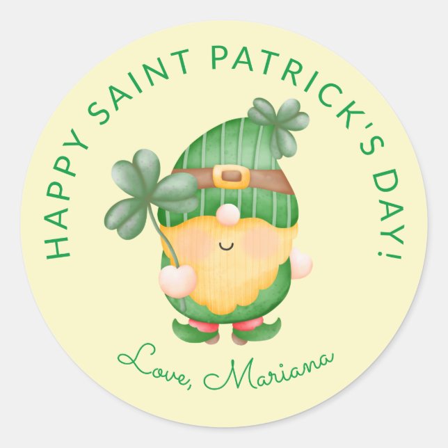 Sticker Rond Clover Gnome Joyeux Saint Patricks Fête Faveurs (Devant)