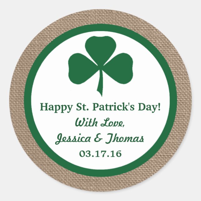 Sticker Rond Clover vert & Burlap St. Patrick's Day (Devant)